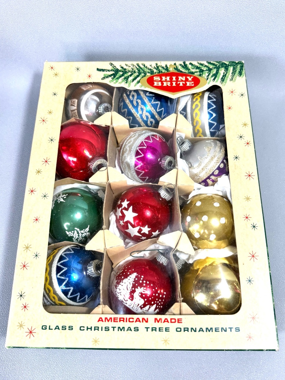 Shiny Brite Assorted Vintage Glass Christmas Ornaments - Set of 12 Multi Color